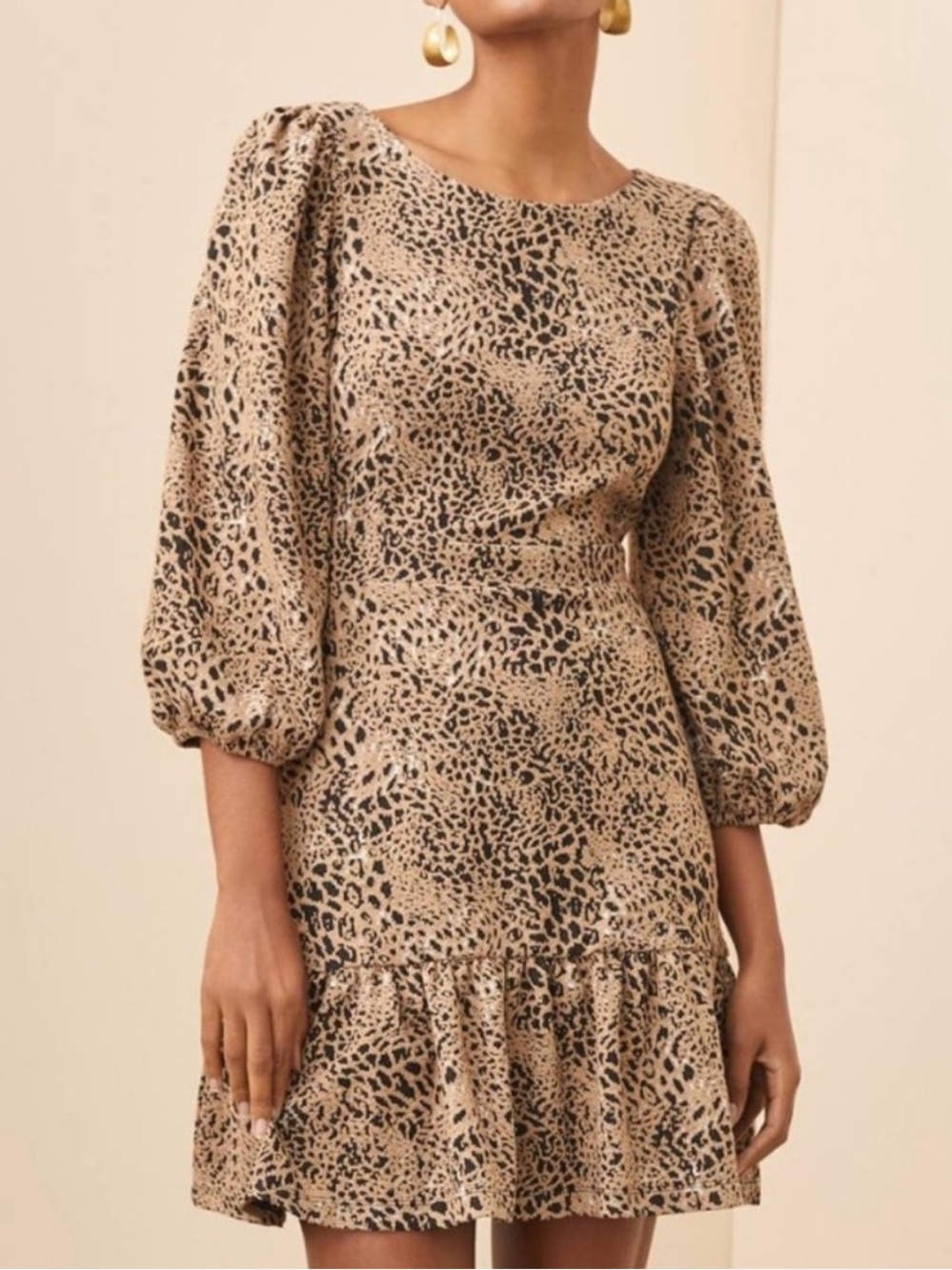 Maeve Anthropologie Animal Print Cutout Back Mini Dress Long Sleeve